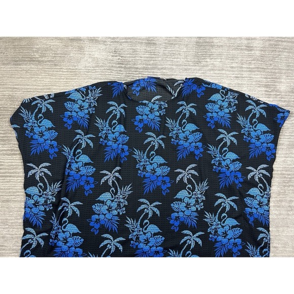 Quacker Factory Top Womens 1X Blue Floral Tropical Poncho Casual - Picture 2 of 11